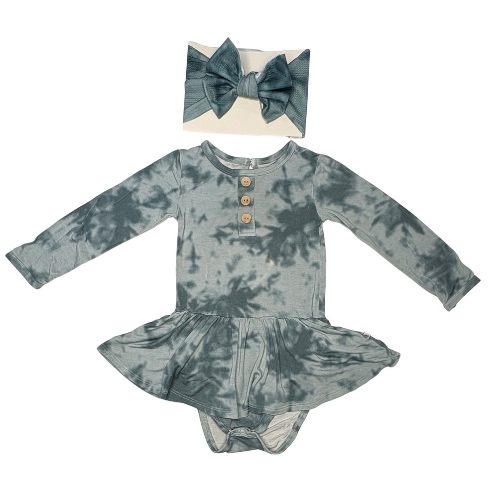 Little Bum Bums Green Tie-Dye Twirl Dress Bodysuit w/Headwrap 2T Funky Y2k